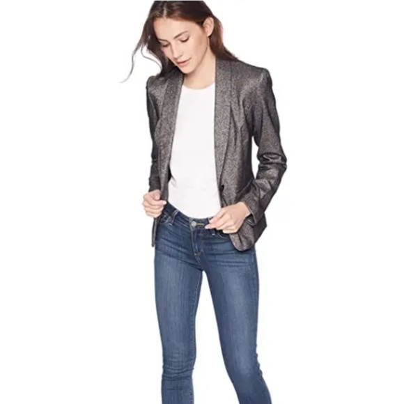 Nine West | 1 Button Shawl Collar Blazer | Smoke Gray & Black | Size 6 - Picture 7 of 8